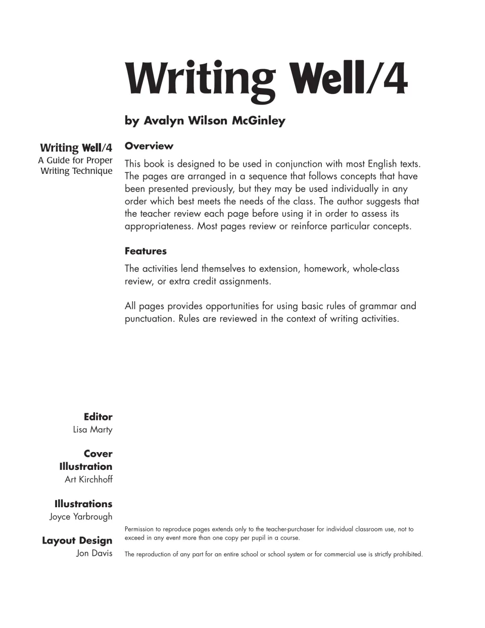 Title page by Avalyn Wilson McGinley with an overview of how the book pairs with English texts, plus editor and art credits
