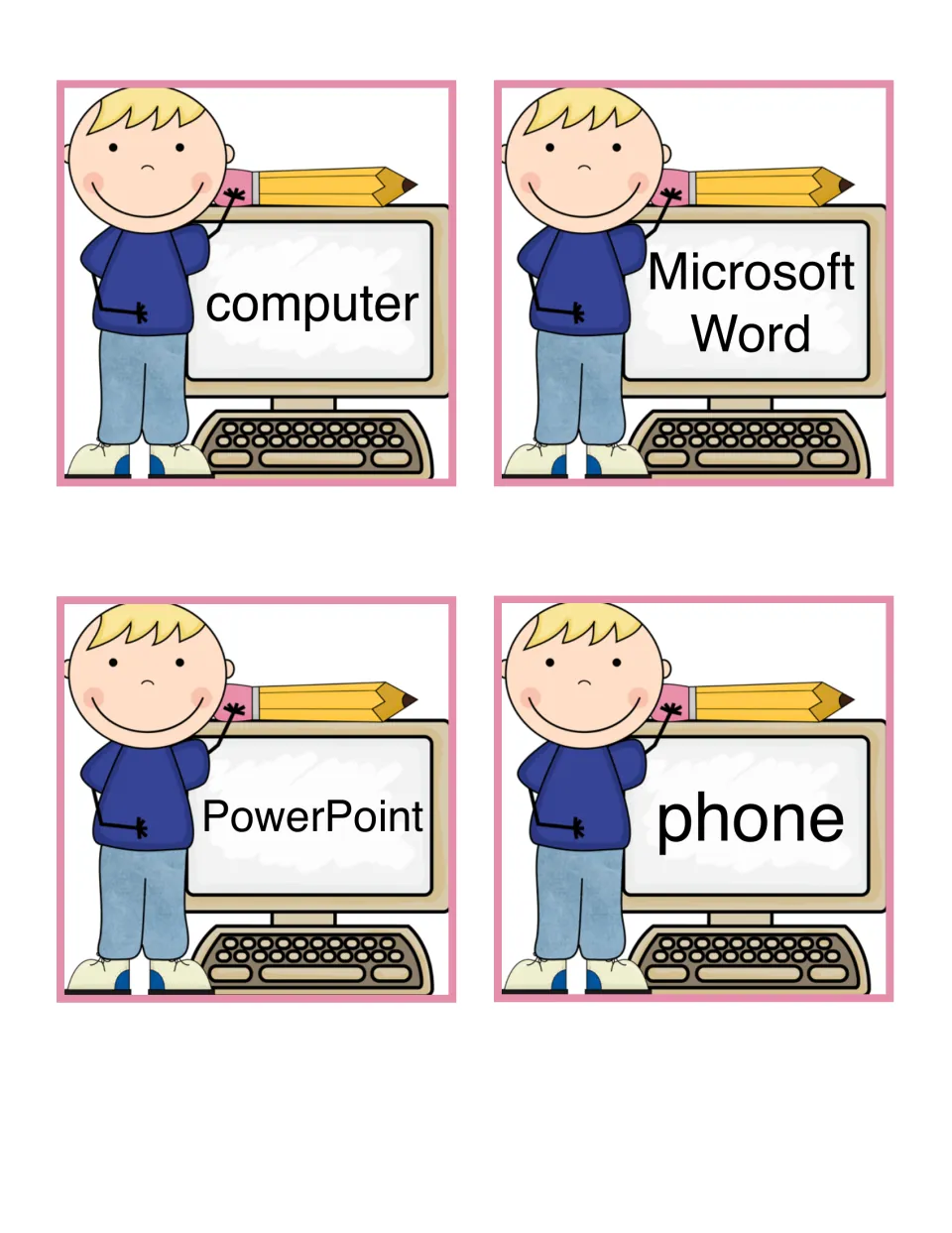 Digital tool activity cards naming computer, Microsoft Word, PowerPoint and phone for students to choose a way to write