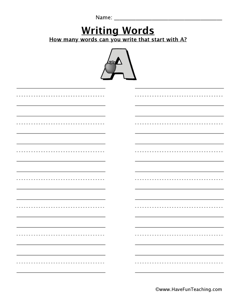 Writing Words Worksheets by Teach Simple