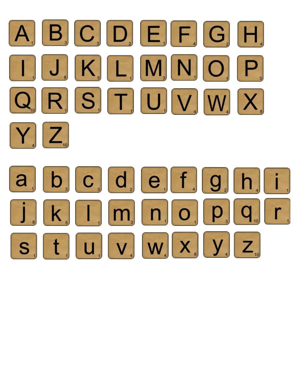 Alphabet letter cards: uppercase A to Z and lowercase a to z tiles students cut out to spell their own names