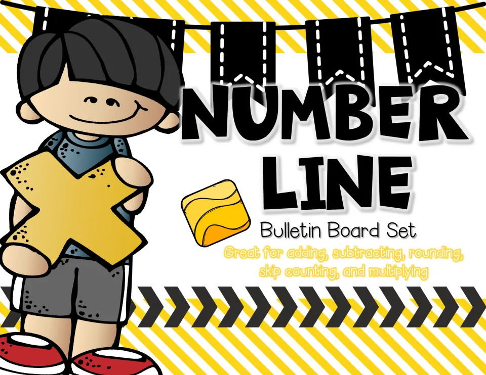 Number line bulletin board set cover listing adding, subtracting, rounding, skip counting and multiplying