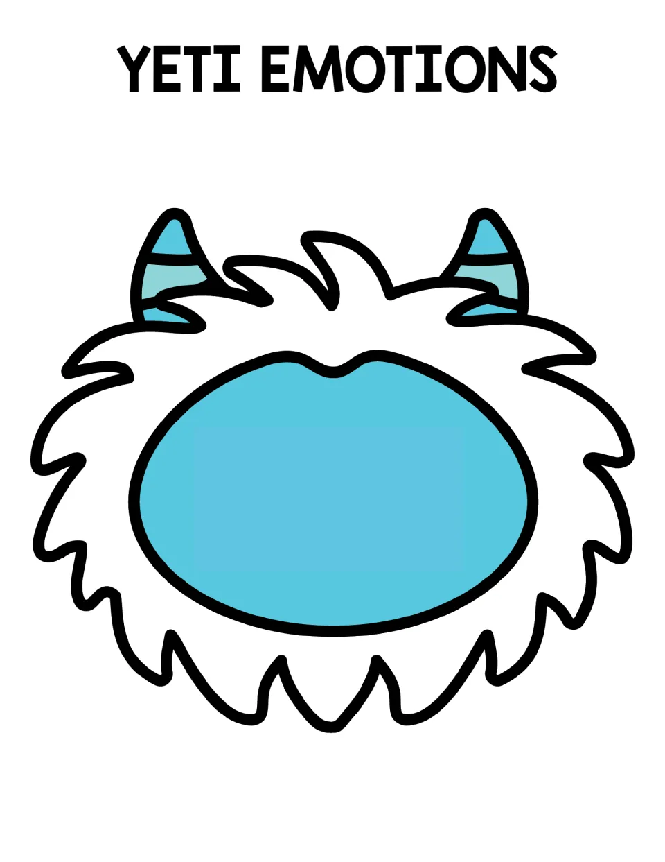 Yeti Emotions: a large yeti head with horns and fur but a blank face, left empty for adding eyes and a mouth