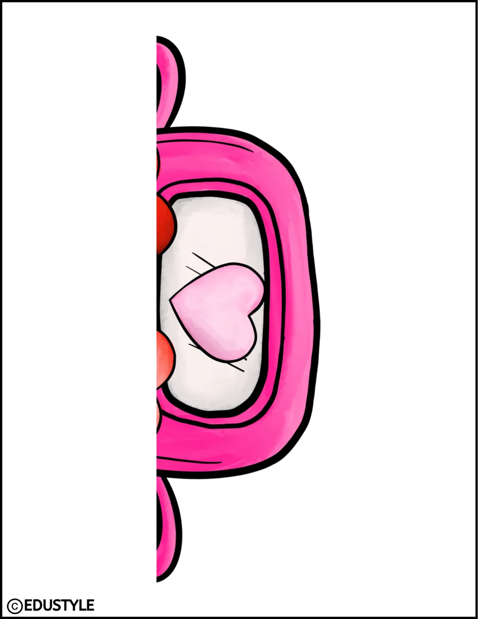 Partial pink vehicle artwork with a pale pink heart, a section of the kit's larger Valentine's display decor