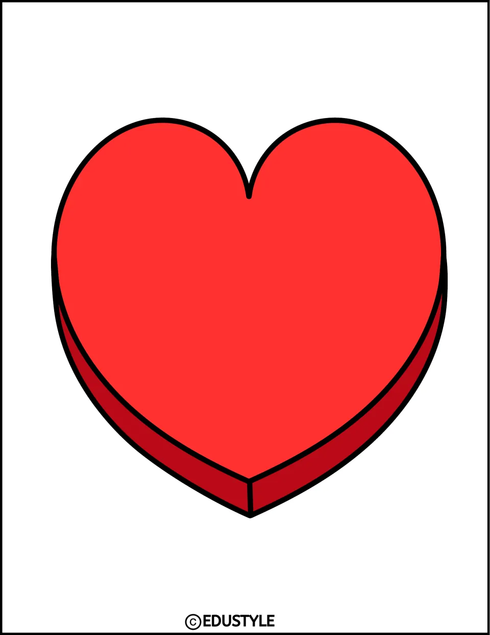 Valentine's Day decor: one large red candy-style heart with a darker red raised edge, filling the page for cutting out