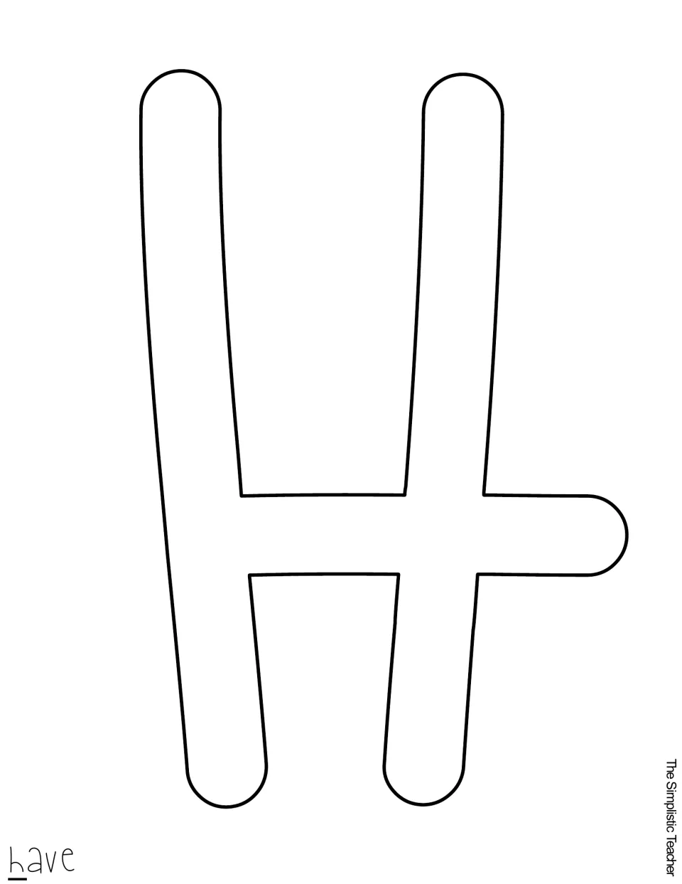 Letter H outline template for the word have, ready to print on colored paper and cut out for the door title