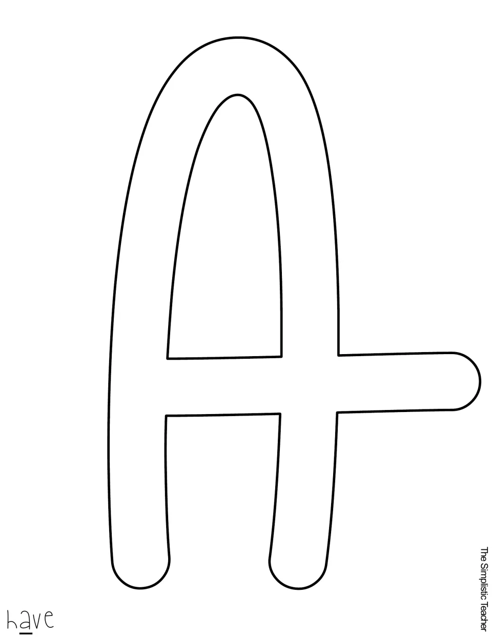 Letter A outline template, the second letter of the word have, printed large to cut out for the summer shark door title