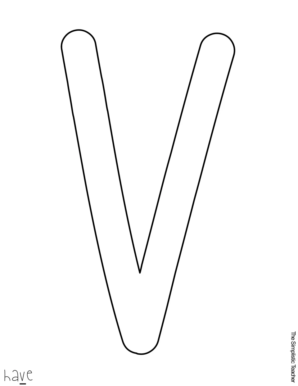 Letter V outline template, the third letter of the word have, to cut out and mount for the Jawsome Summer display