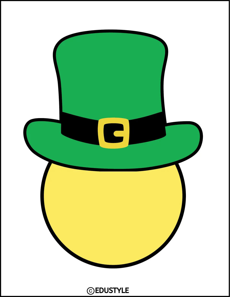 St. Patrick's Day display cutout: one large green hat with a black band and gold buckle above a yellow circle