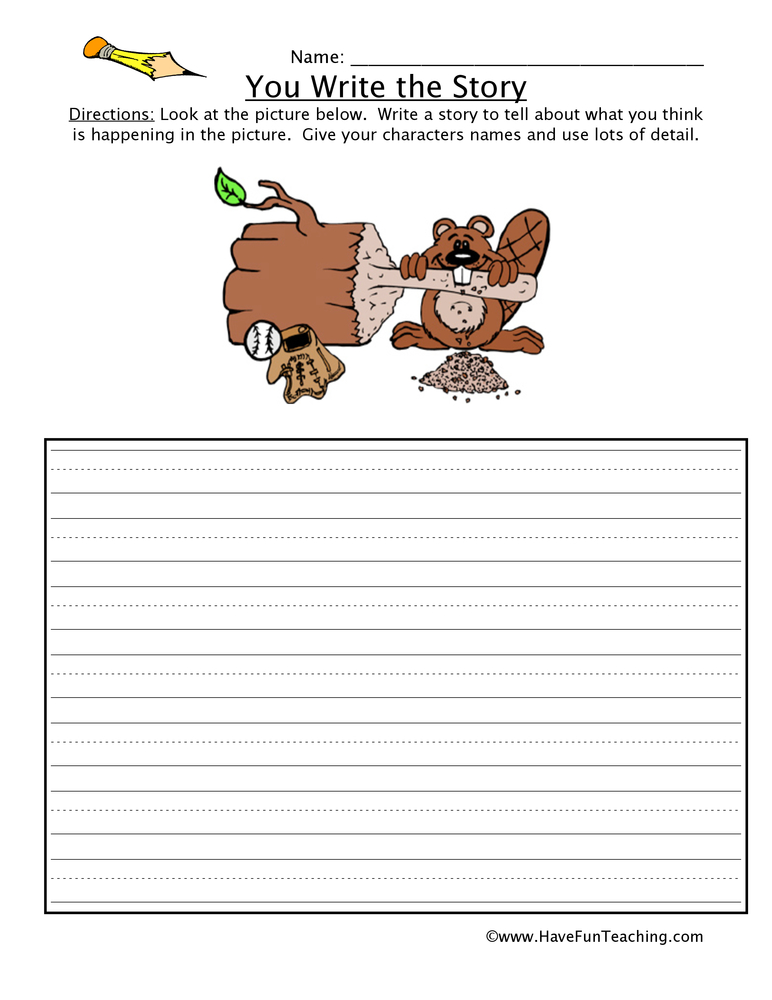 You Write the Story Beaver Picture Worksheet by Teach Simple
