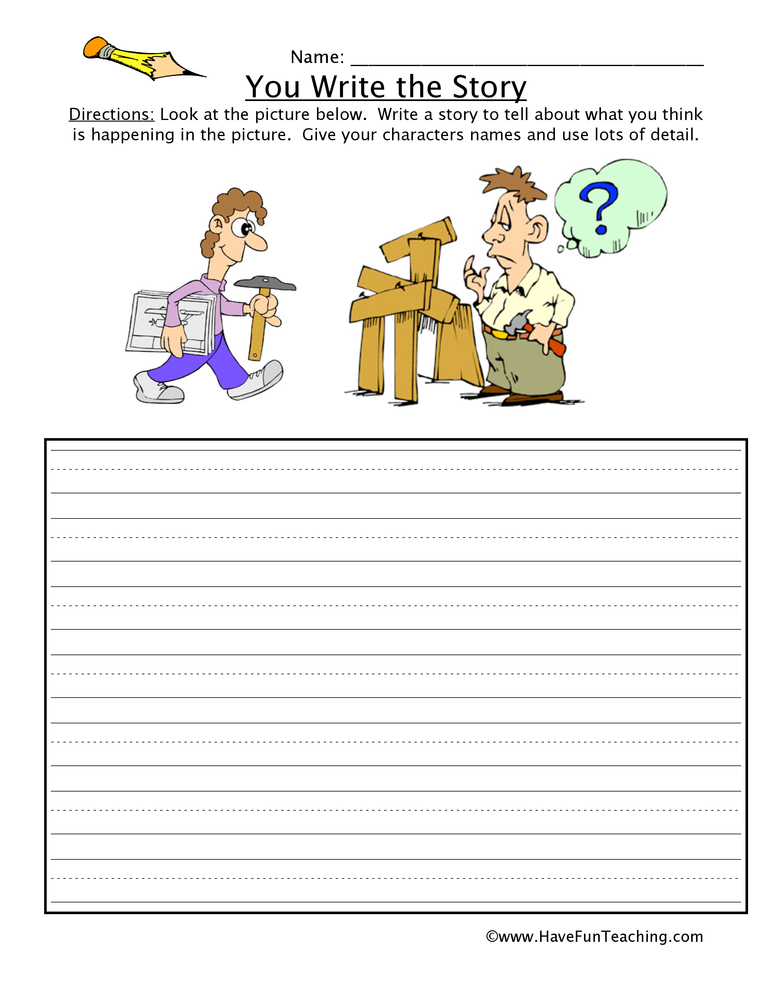 You Write the Story Building Picture Worksheet by Teach Simple
