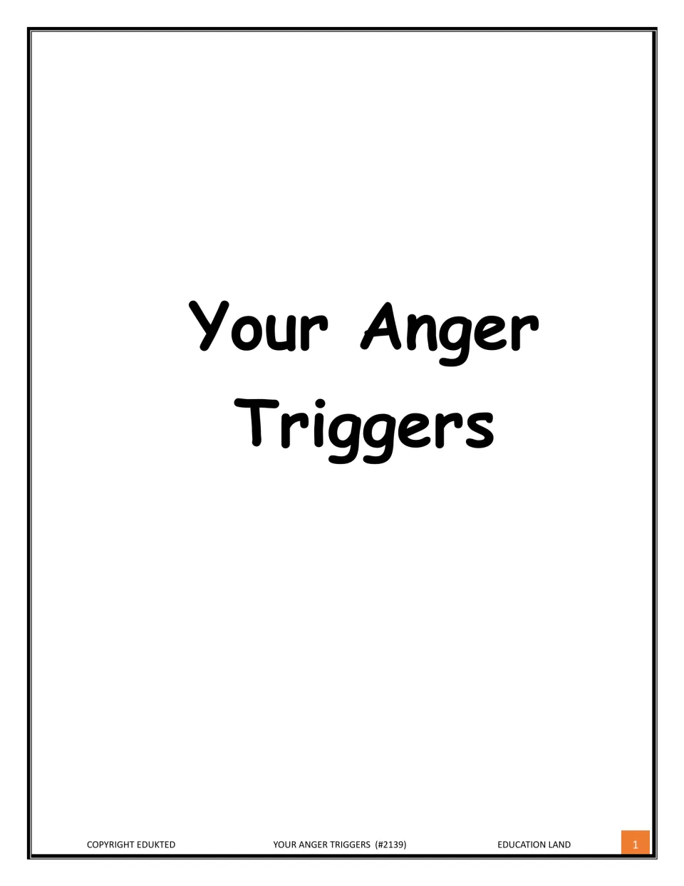 Cover titled Your Anger Triggers, a self-reflection worksheet on recognizing what situations make you angry