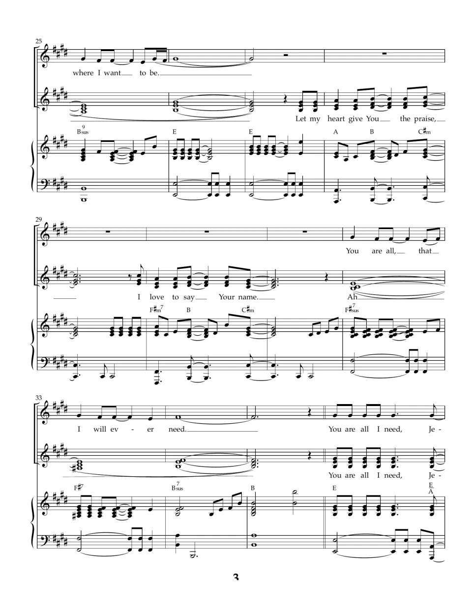 Song score bars 25-36: "Let my heart give You the praise" sung over a held "Ah" harmony, then the refrain returns