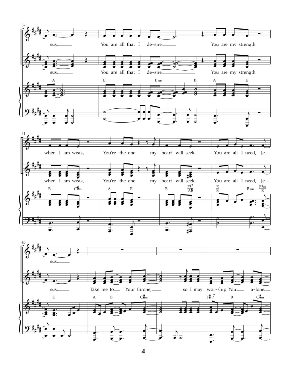 Song score bars 37-48: refrain ends "You are all that I desire," the verse repeats, then "so I may worship You alone"