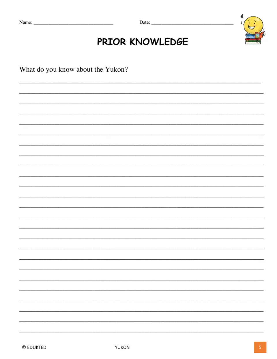 Prior Knowledge activity asks students to write what they already know about Yukon before reading the text