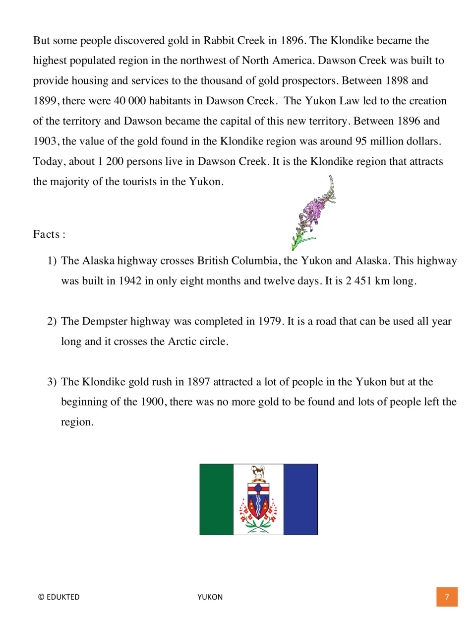 Second Yukon reading page continues gold rush history and gives facts about the Alaska and Dempster highways
