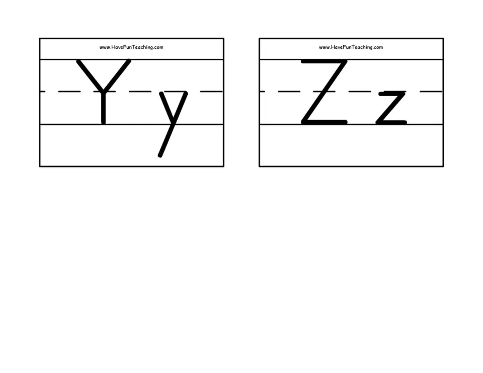 Final alphabet flashcards 25–26 of 26: uppercase and lowercase Y/y and Z/z for letter recognition.