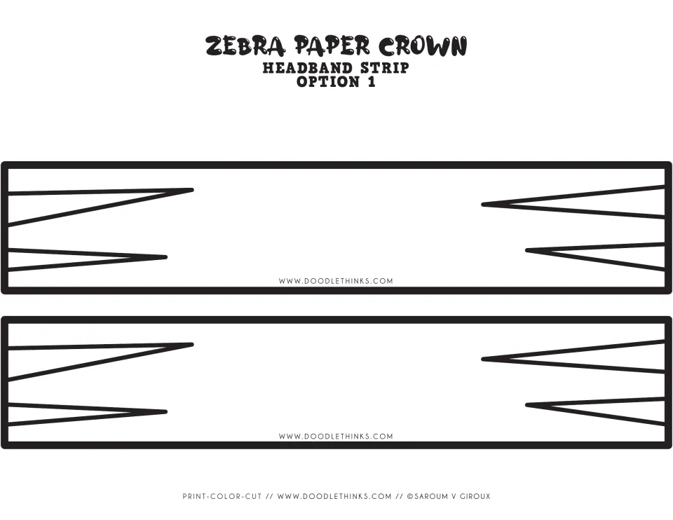 Headband strip Option 1: two uncolored zebra-striped bands students color and cut out to fit the crown around the head