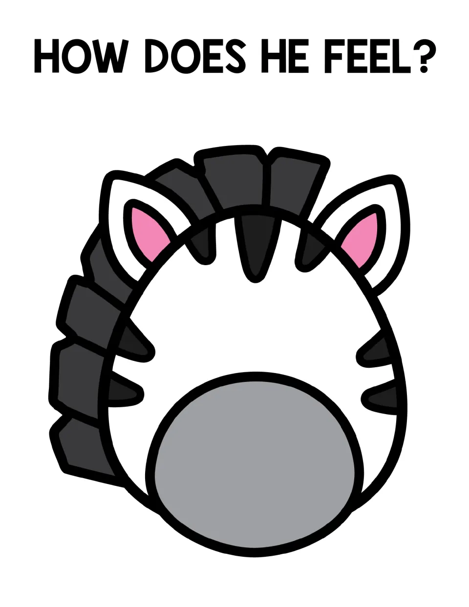 How does he feel? A zebra head with a blank face, no eyes, nostrils or mouth, for children to show an emotion on