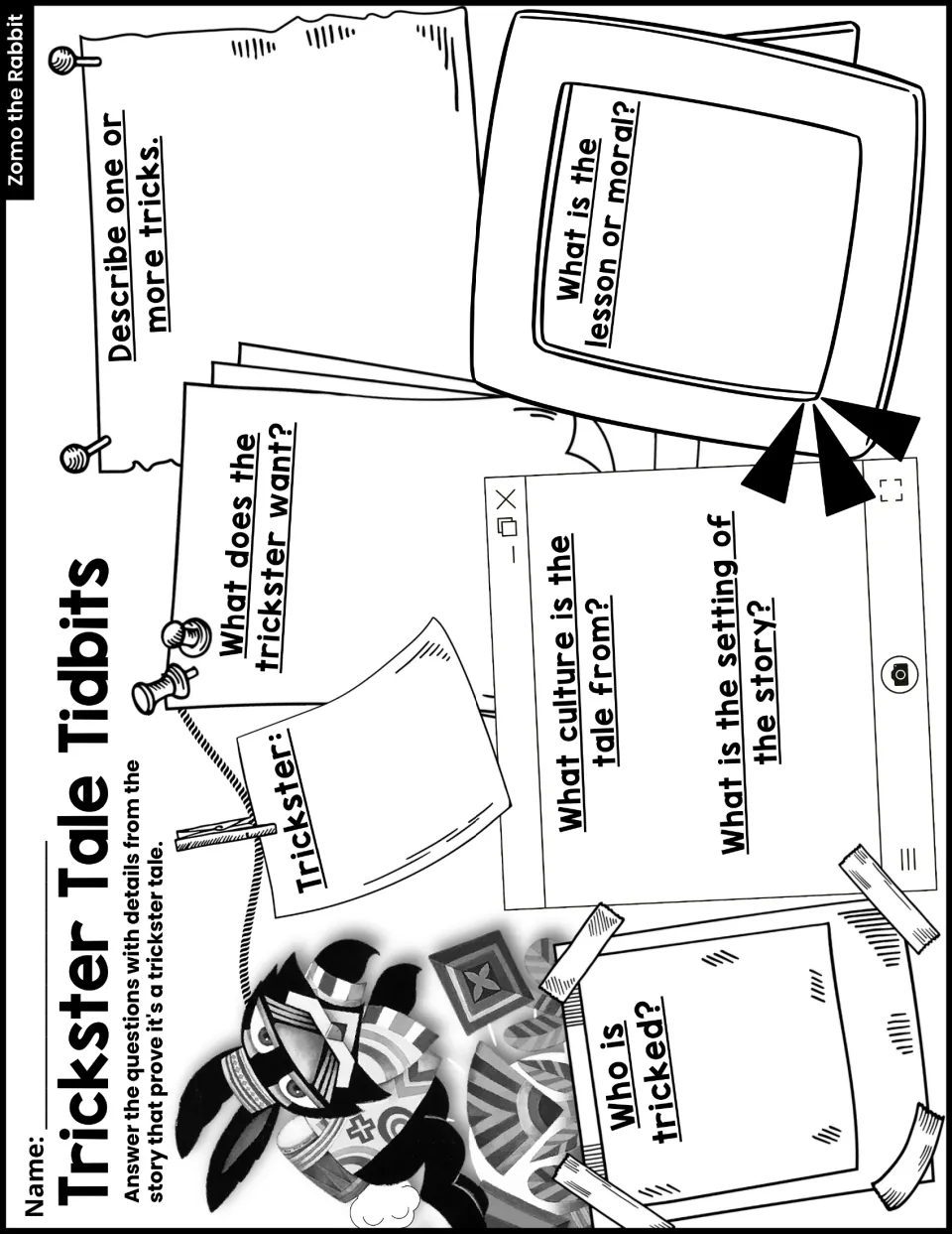 Trickster Tale Tidbits: students answer who is tricked, what the trickster wants, the tricks, culture, setting and lesson