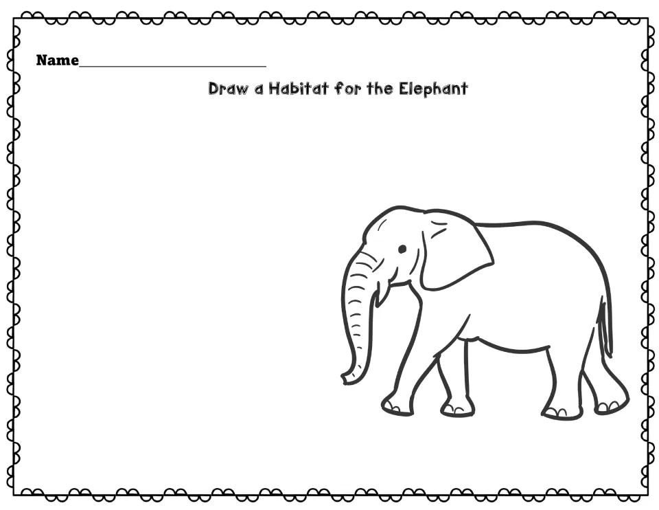 Draw a Habitat for the Elephant: students draw the animal's surroundings around an outlined elephant
