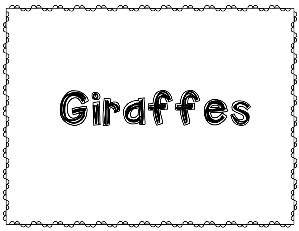 Giraffes title page showing the single word 'Giraffes' in large outlined letters to open the animal section of the report