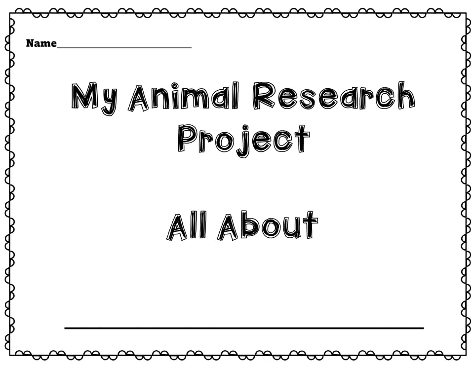 Student booklet cover 'My Animal Research Project, All About' where students write their name and the animal's name