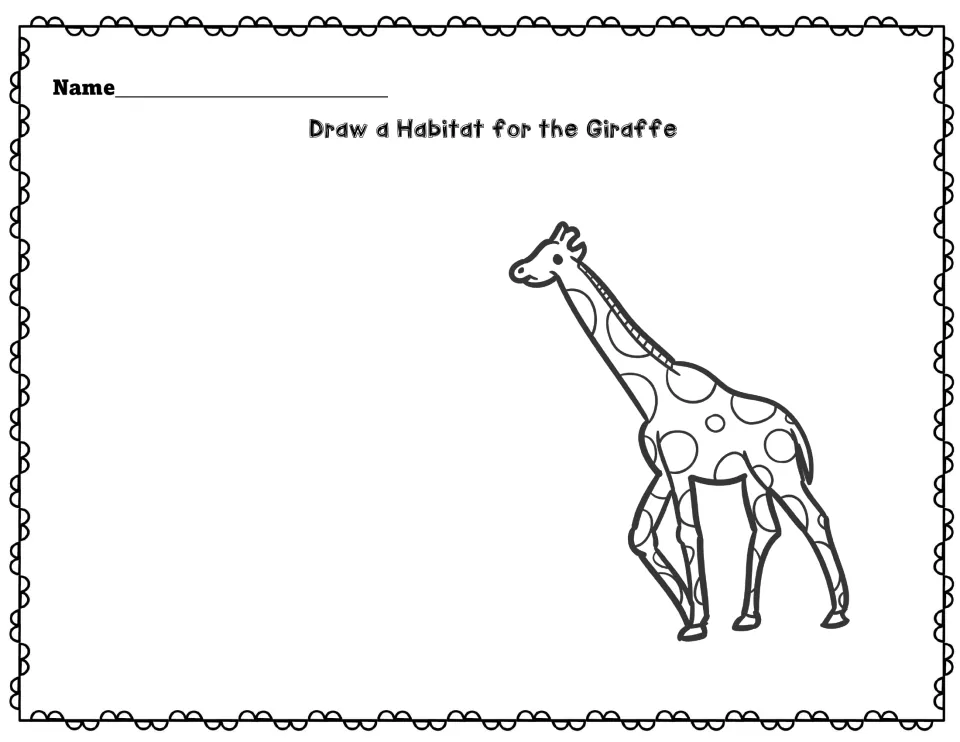 Draw a Habitat for the Giraffe: students draw the giraffe's surroundings around an outline giraffe placed on the right side